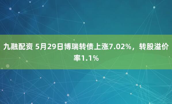九融配资 5月29日博瑞转债上涨7.02%，转股溢价率1.1%