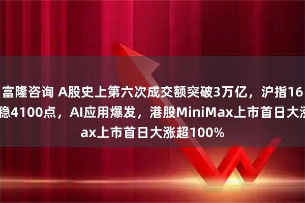 富隆咨询 A股史上第六次成交额突破3万亿,沪指16连阳、站稳4100点,AI应用爆发,港股MiniMax上市首日大涨超100%