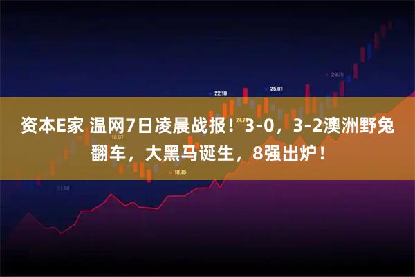 资本E家 温网7日凌晨战报!3-0,3-2澳洲野兔翻车,大黑马诞生,8强出炉!